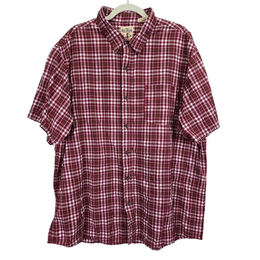 Red Head Mens 2XL Plaid Button Down Short Sleeve Shirt Workwear Fisherman Casual